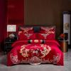 Luxury Dragon & Phoenix Embroidered Wedding Bedding Set - 4-Piece Festive Red Quilt for Newlyweds