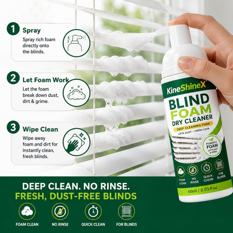 Blind Cleaning Foam Spray, No Rinse Dry Cleaner for Blinds, Powerful Foam Lifts Dust Dirt and Allergens