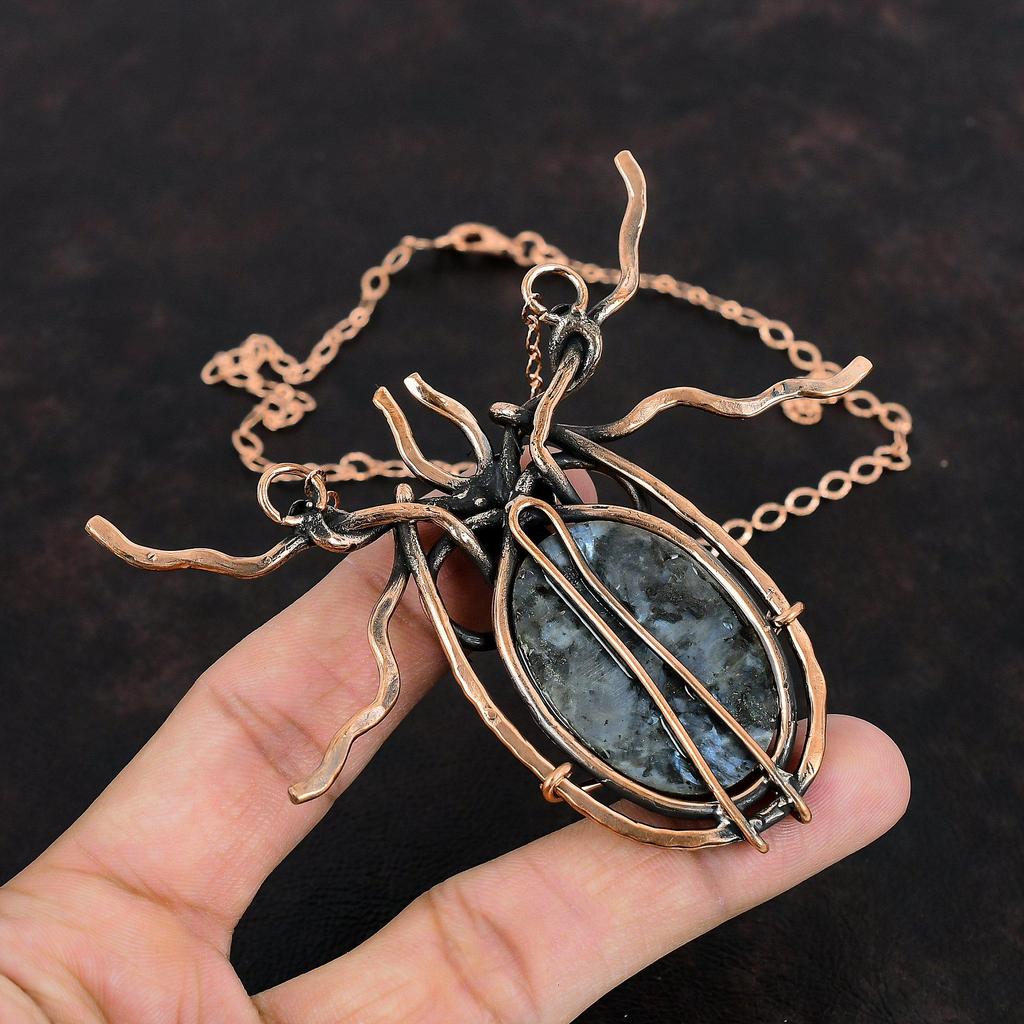 Ожерелье из ларвикита, ожерелье из медной проволоки с драгоценными камнями, регулируемое ожерелье из медной цепочки, ювелирные изделия ручной работы из камня по рождению, свадебные подарки