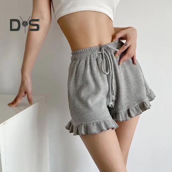 Женские шорты из вафельного трикотажа с эластичной резинкой на талии, шорты с оборками, широкие струящиеся шорты, повседневный летний наряд для отдыха