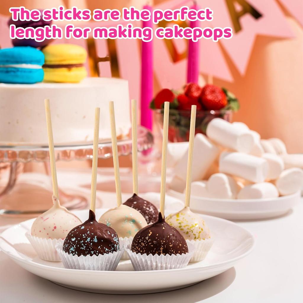 Bamboo Candy Apple Sticks, 100Pcs Semi Pointed Candy Caramel Lollipop Sticks, Natural Wooden Cotton Sticks for Candies, Chocolates Cookies Party