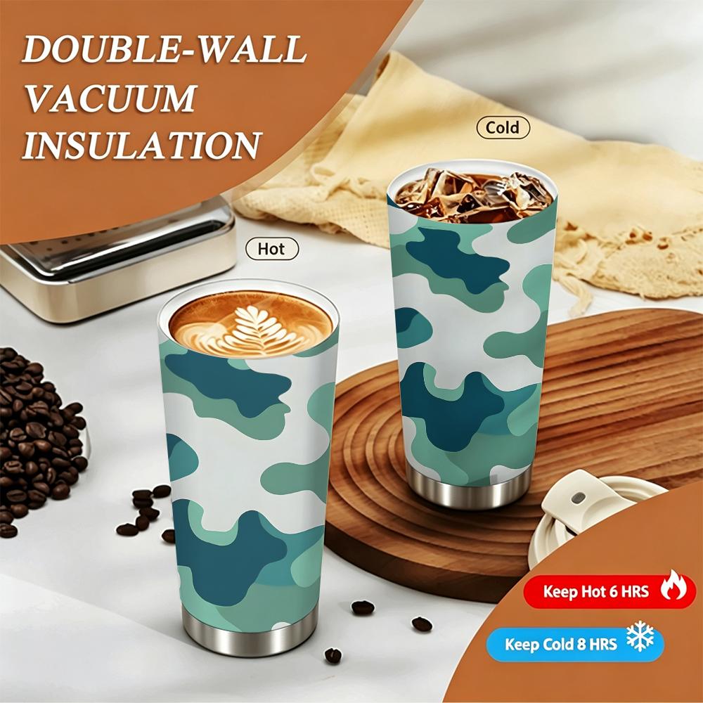 Green Camouflage Pattern Stainless Steel Insulated Coffee Tumbler Vacuum Sealed Travel Mug Leakproof Drinking Cup for Outdoor Sport