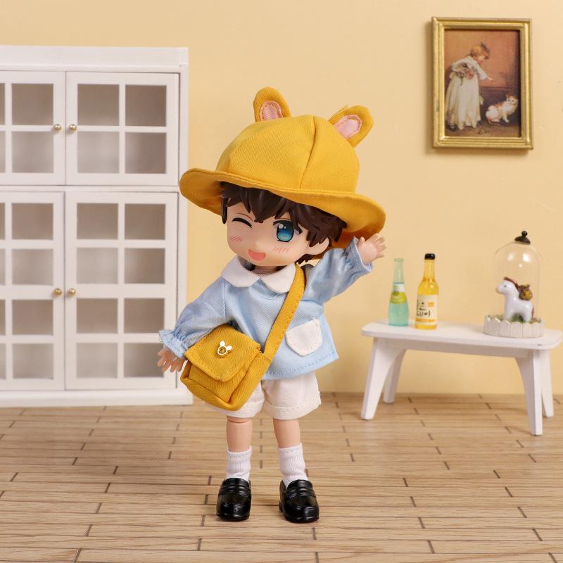 Светло-синий Розовый Одежда для Ob11 Малыша Рубашка+Штаны+Шляпа+Сумка Кролик Медведь Костюм для Детского Сада Molly Одежда для Малыша GSC Тело 12 Аксессуар BJD