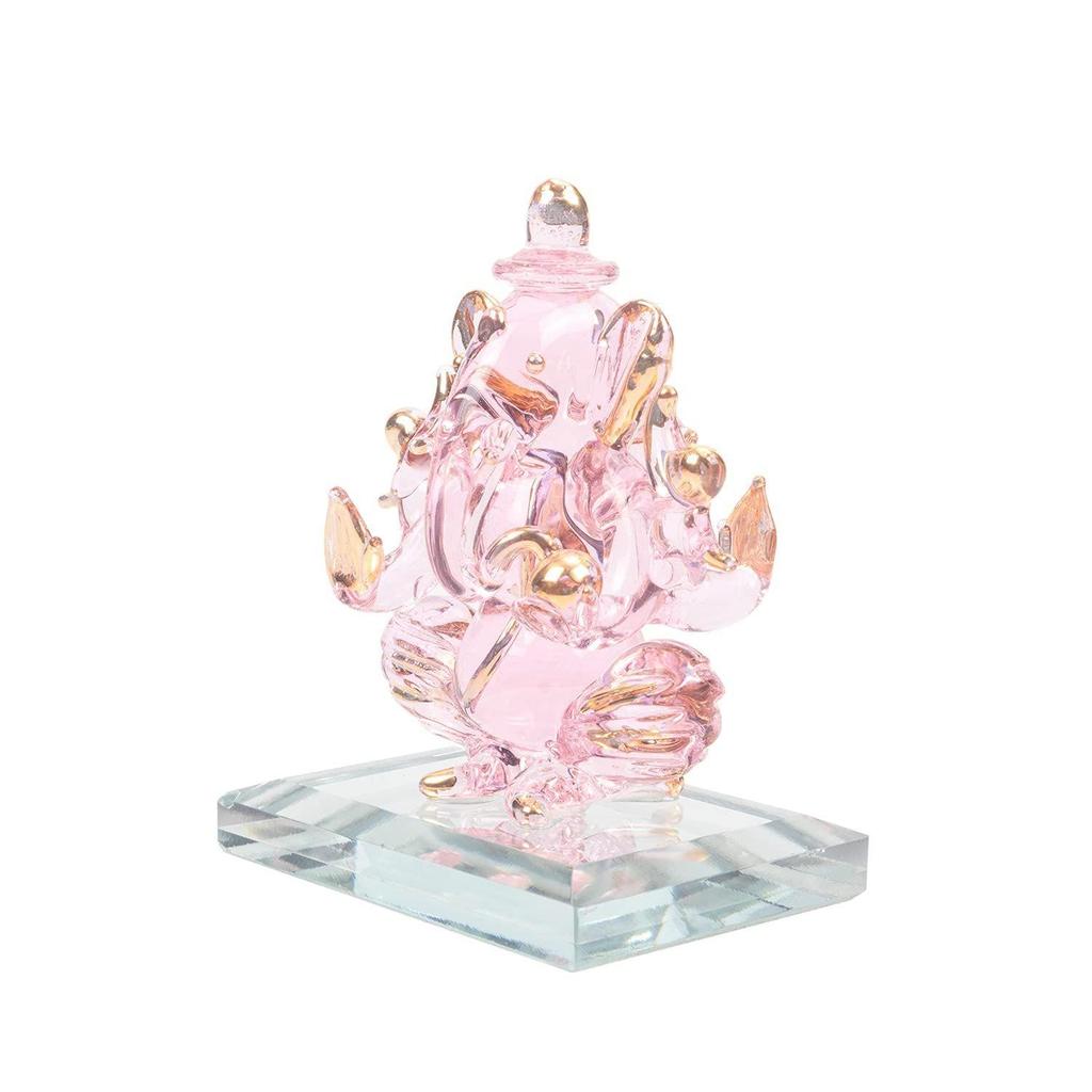 God Ganesh Sitting with Base Statue (Murti) Idol Showpiece Handmade of Crystal Glass by for Worship, Decoration, Car Dashboard, Gift (Clear), Small