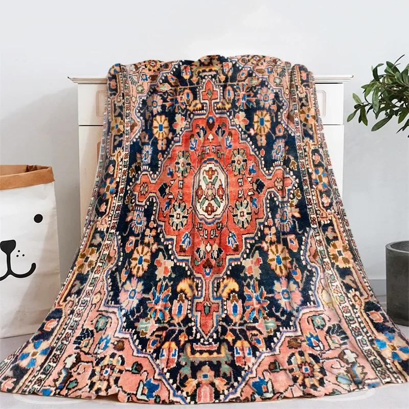 Geometric Ethnic Boho Pattern Flannel Throw Blanket Soft Warm for Home Sofa Decor Kids Adults Camping Blanket King Queen Size