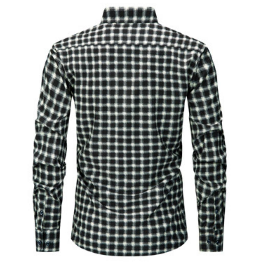 Мужская эластичная клетчатая полосатая рубашка с длинным рукавом большого размера, мужская рубашка на пуговицах светлого цвета с квадратным воротником и цифровой печатью