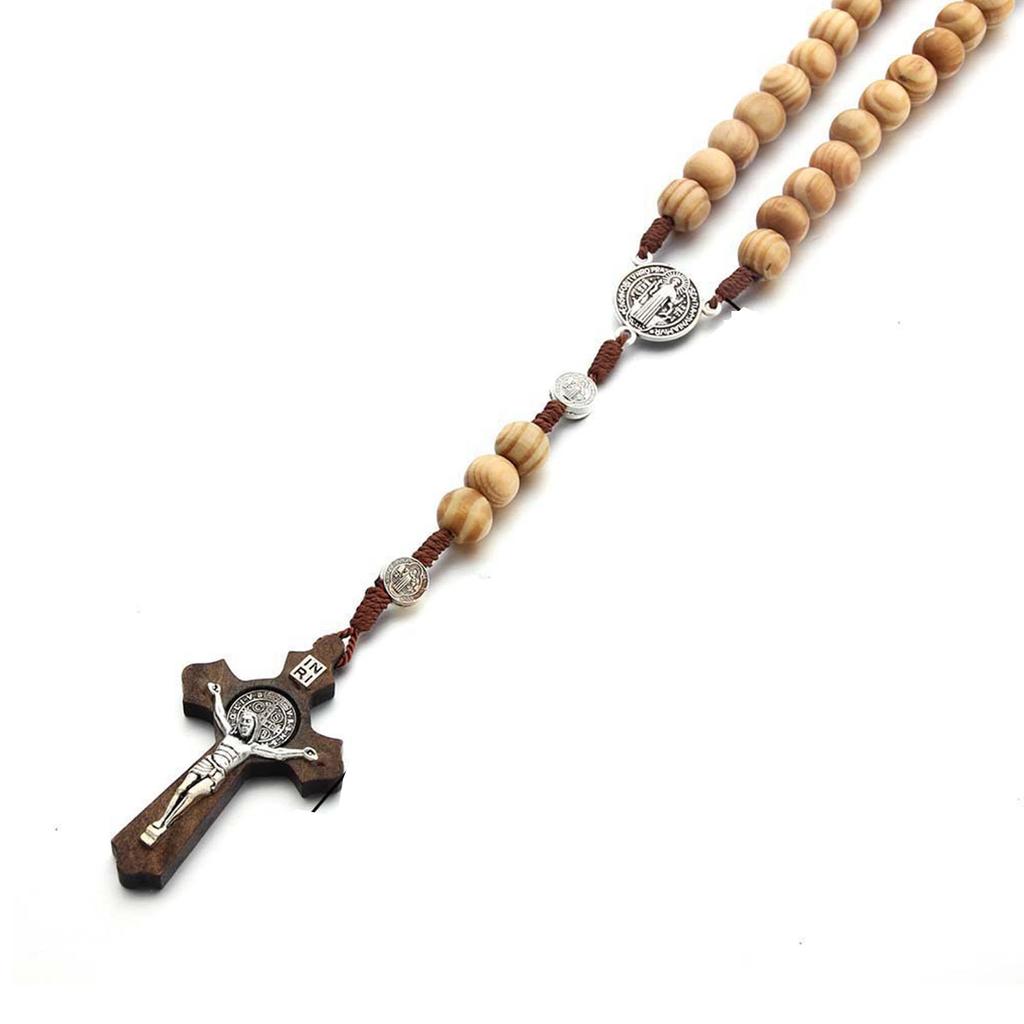 Деревянные католические четки ручной работы, христианские молитвенные четки, бусины с крестом, подвески для мужчин и женщин, ювелирные изделия