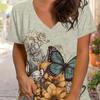 2024 Top Women Summer Butterfly T-Shirt Oversized Women's Trending Clothing Fashion Short Sleeve Shirt Women V Neck Cheap Blouse