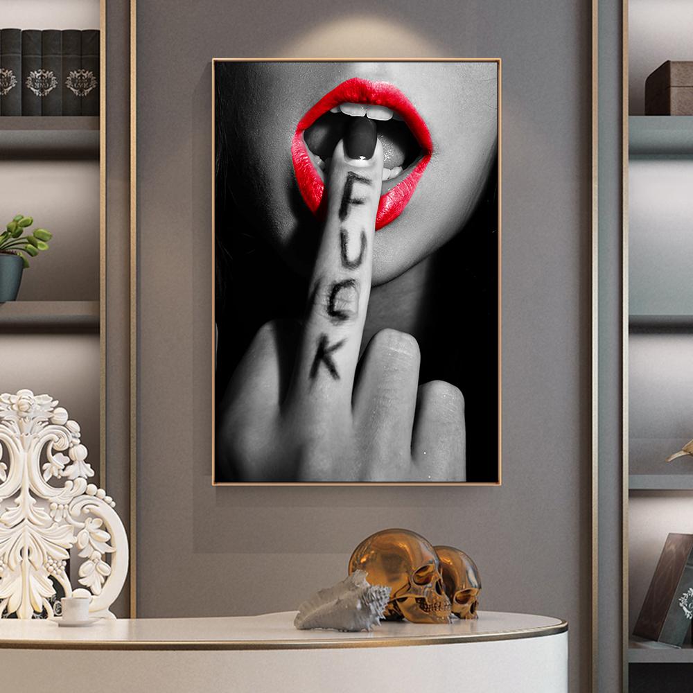 Сексуальные красные губы, женский портрет, художественная живопись, постеры и принты на холсте, скандинавское настенное искусство, декор гостиной