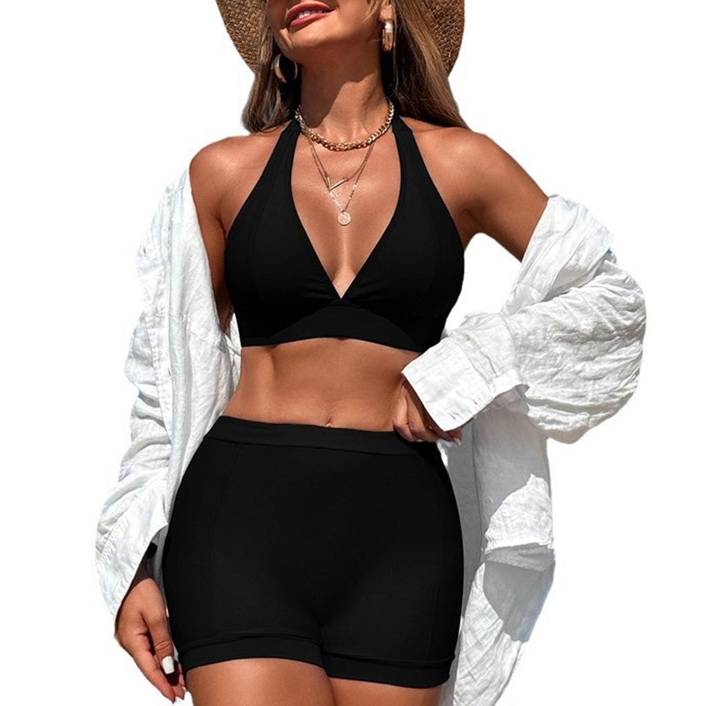 Женский сексуальный купальник из двух частей, бикини, купальник с бретельками сзади и стальной скобой для груди