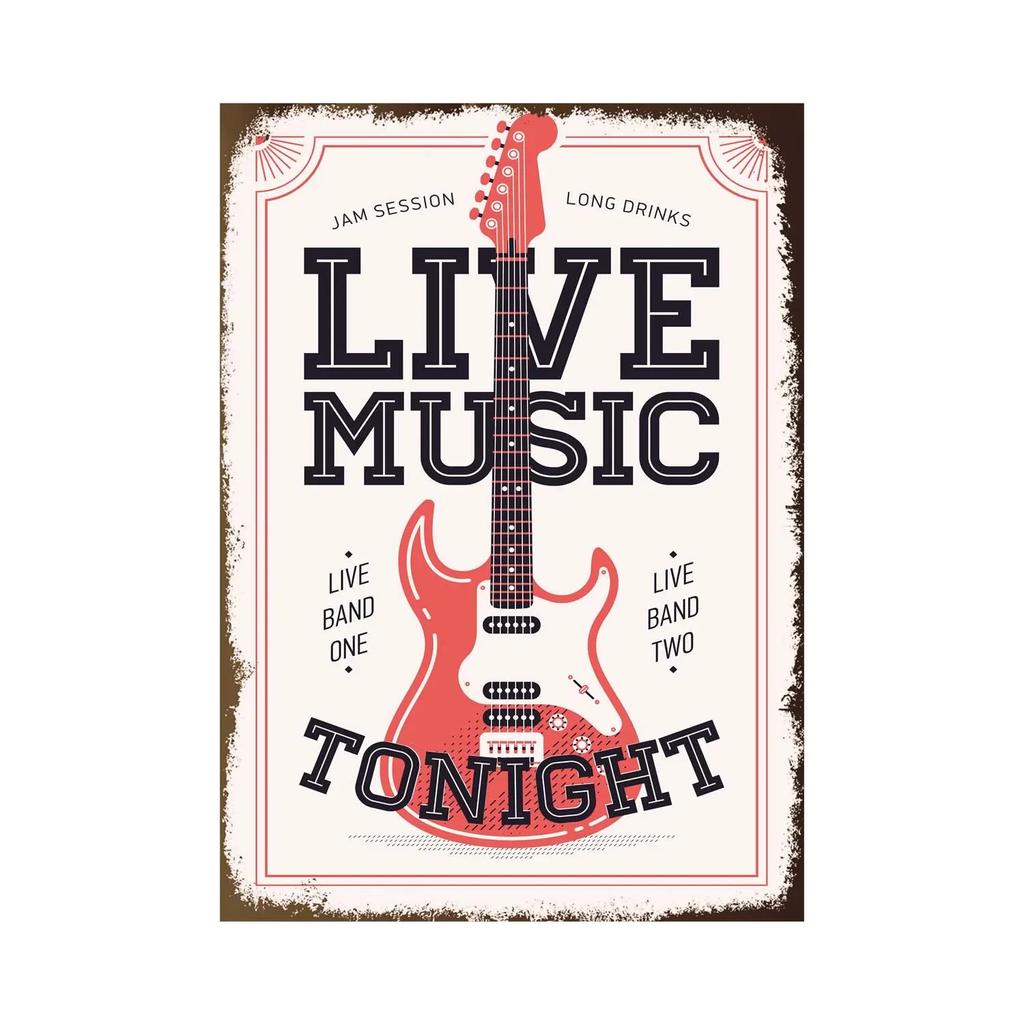 pc Vintage Rock Music Metal Poster Tin Signs Retro Guitar Rock Party Metal Plates Wall Art for Bar Pub Home Wall Art Decor
