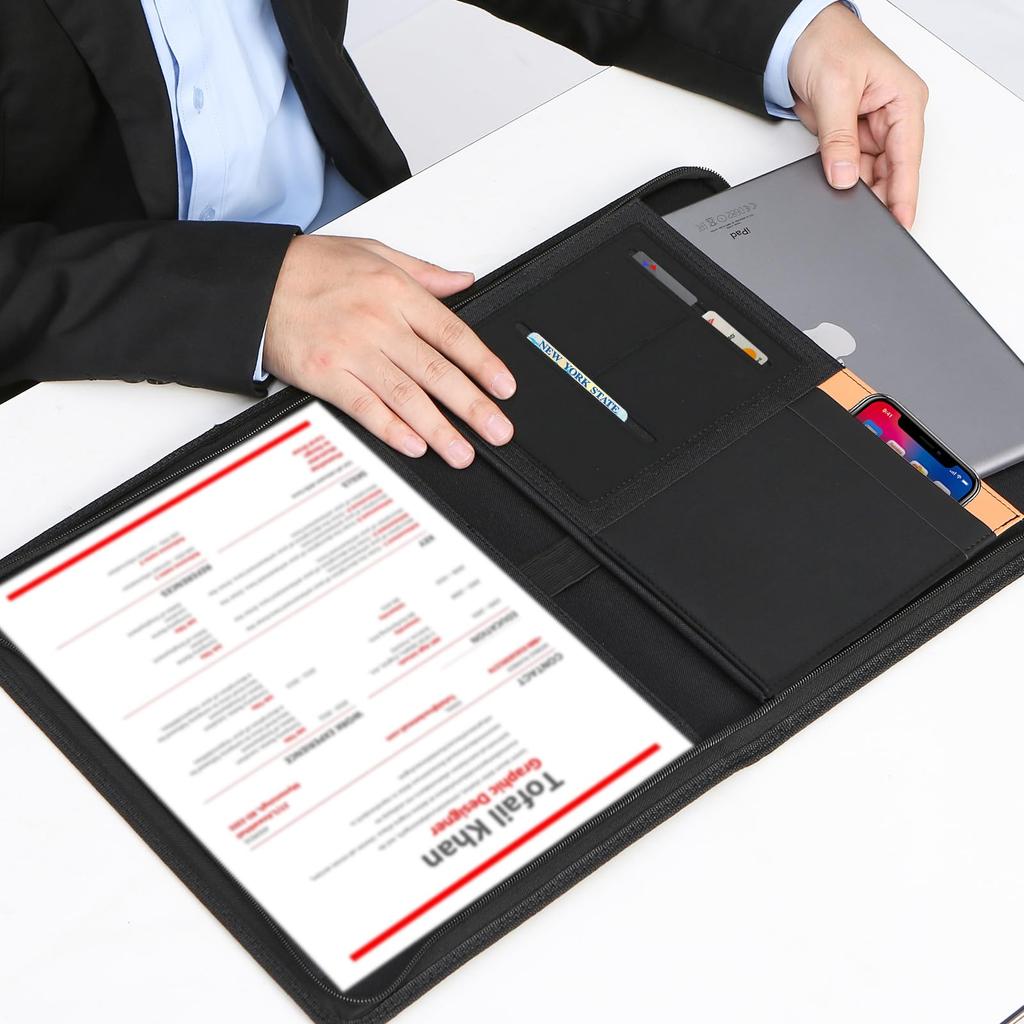 Toplive Clipboard A4 Binder Folder Clip File Repeat Use Note Cover Premium Fabric Equipped with Storage Pocket Includes Pen Holder Zipper Closure