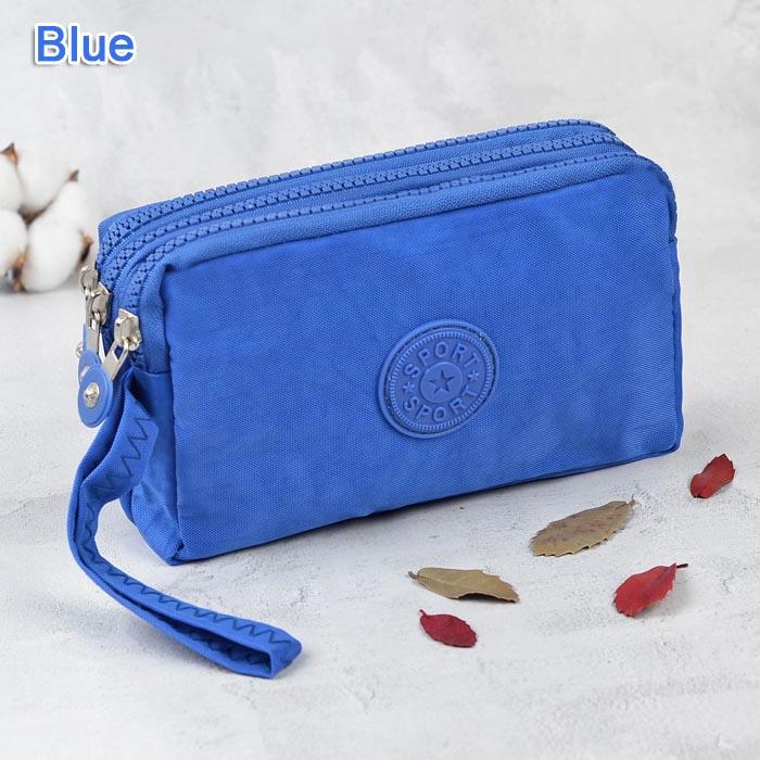 Solid Color Coin Purse Women Handbag Small Wallet Wrinkle Fabric Phone Purse Three Zippers Portable Make Up Bag