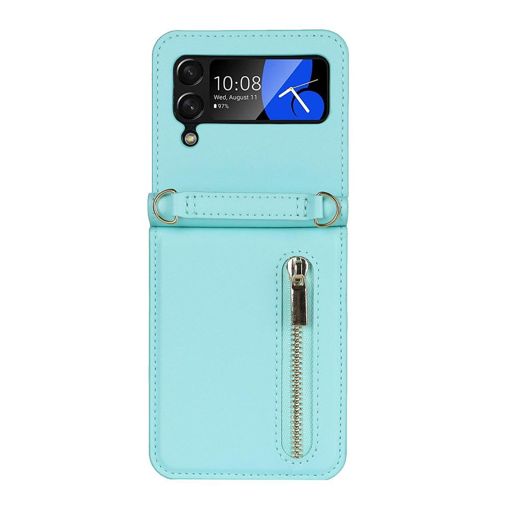 Кожаный чехол-кроссбоди Samsung Z Flip7 с молнией и слотом для карт