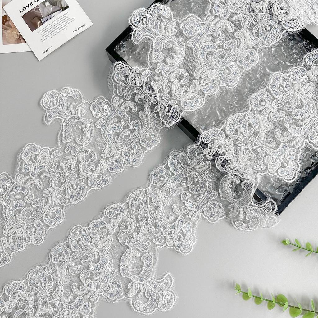 White Beaded Mesh Strand Barcode Clothing Skirt Dress Wedding Dress Decorative Lace Accessories