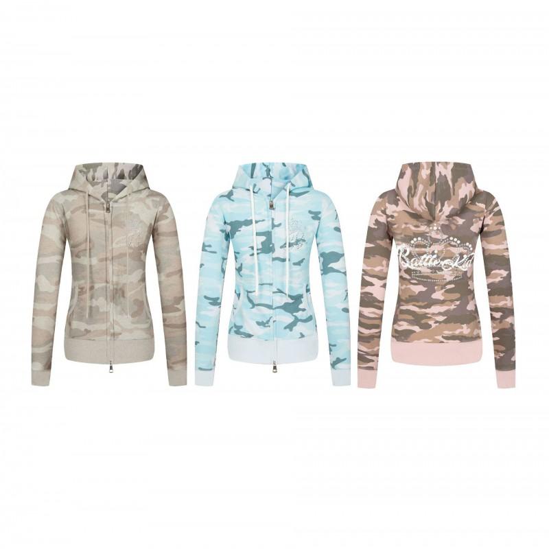 Unisex Oversized Hooded Zip-Up Sweatshirt Vintage Camo Embellished Streetwear Fall Winter Casual Top