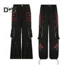 Женские брюки с высокой талией, цветные широкие повседневные брюки свободного кроя, ретро-крутые длинные брюки в уличном стиле