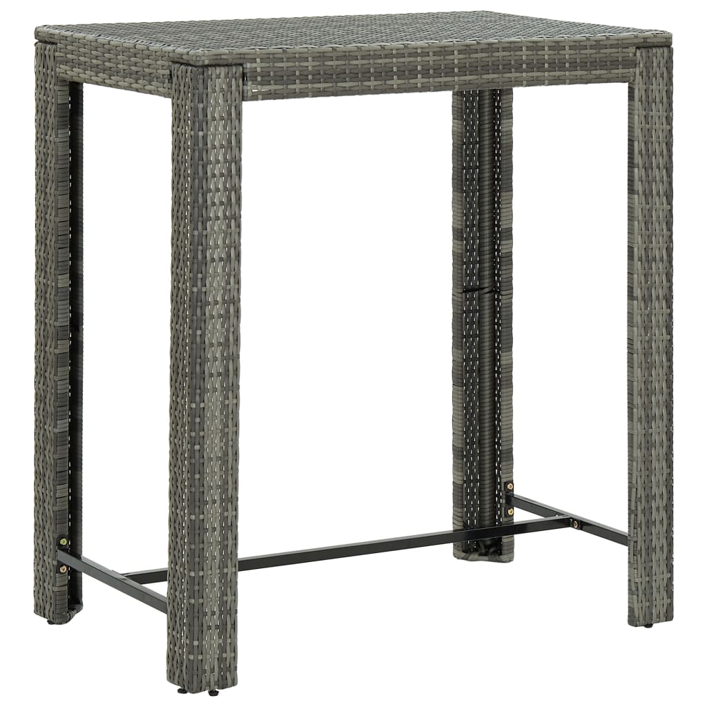 5 Piece Garden Bar Set with Armrests Grey Poly Rattan