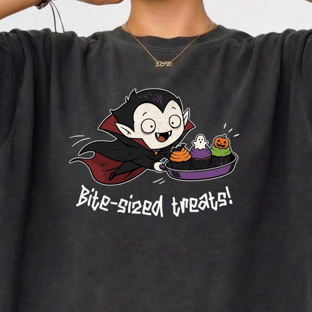 Comfort Colors® Cute Vampire Cupcakes Shirt, Bite Sized Treats Tee, Halloween Baking T-Shirt, Dracula Gift, Trick Or Treat Tshirt, Fall Tee