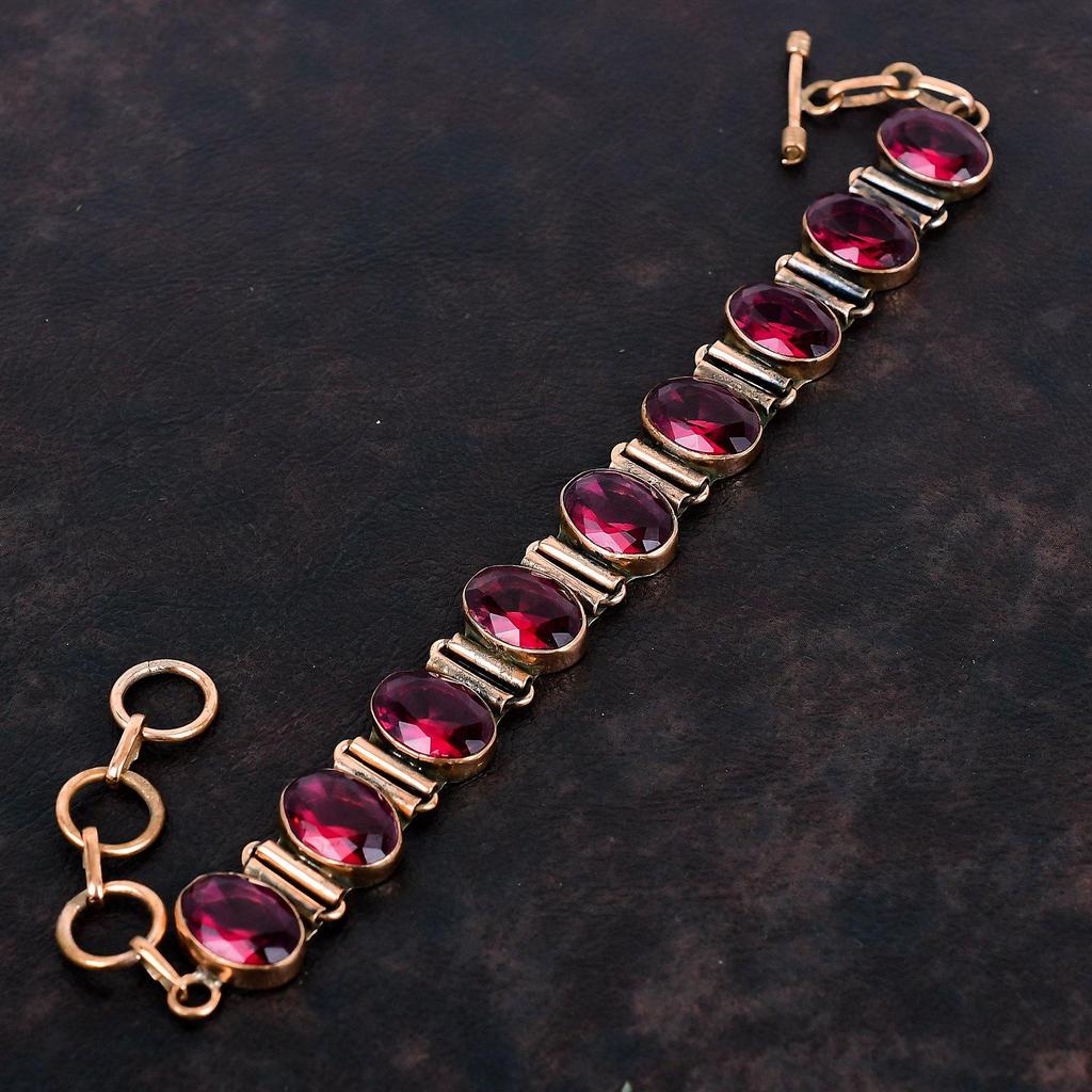 Граненый браслет из рубеллита медный браслет браслет с регулируемой цепочкой браслет из драгоценных камней ручной работы украшения из рубеллита и меди подарки на годовщину