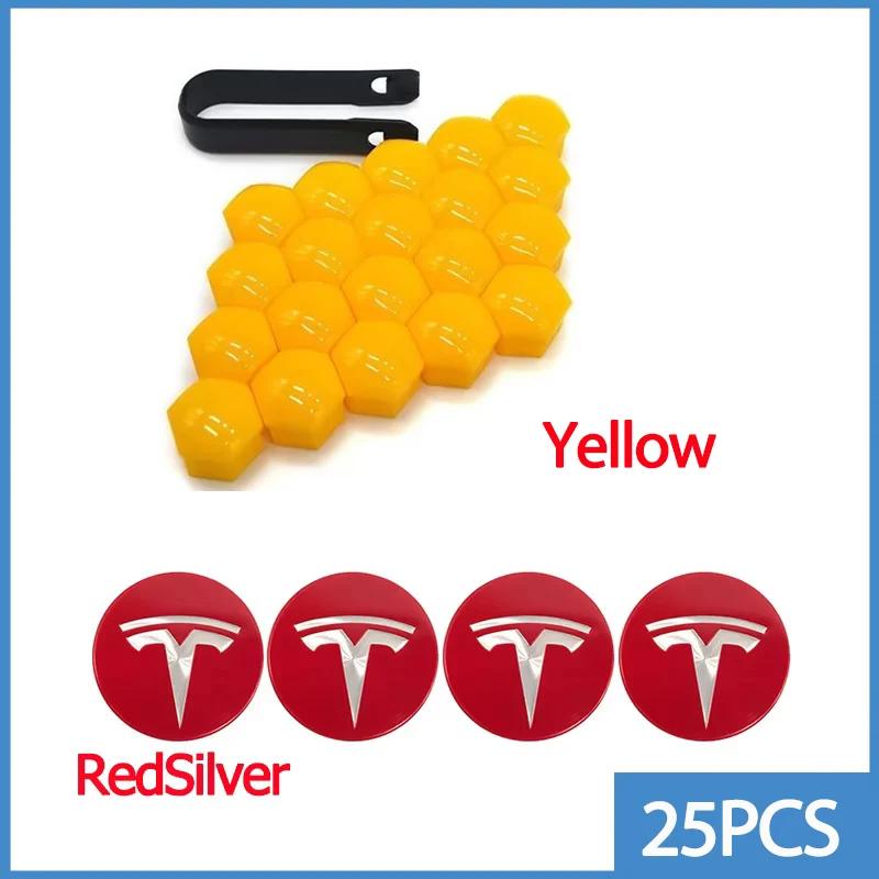 Wheel Center Hub Caps for Tesla Model 3 Y S X 25pcs 29pcs Car Valve Cap Tire Lug Nut Protective Covers Modified Decoration