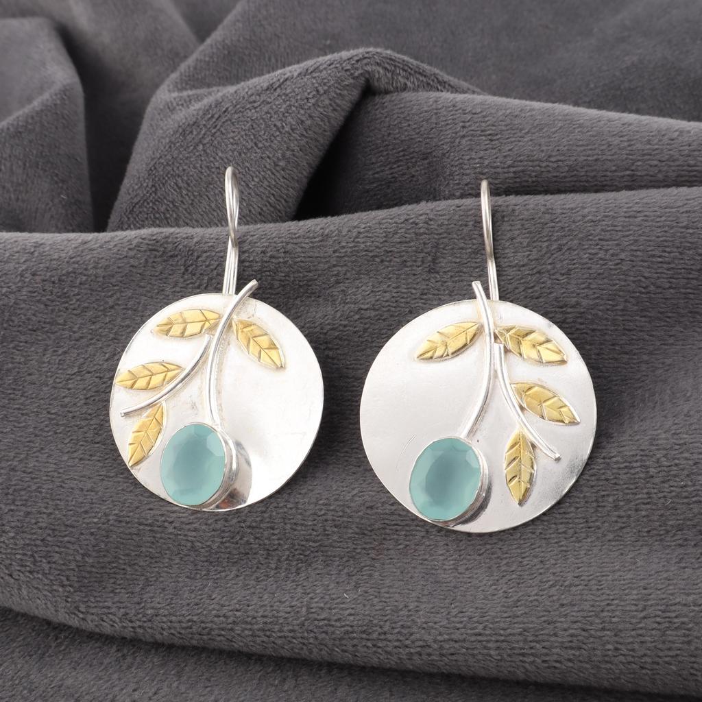 Aqua Chalcedony Handmade Gemstone Jewelry, 925 Solid Sterling Silver Earrings Unique Design Jewelry, For Women