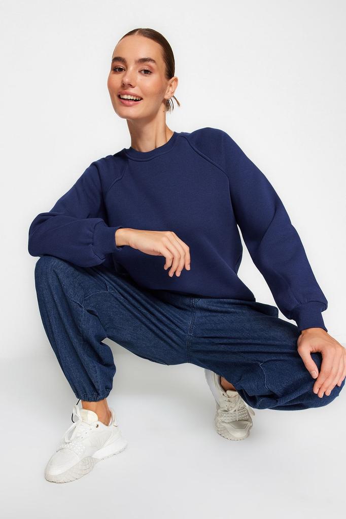 Женская модная стильная толстовка изумрудно-зеленого цвета, свободная удобная посадка, базовый вязаный свитшот с рукавами реглан и круглым вырезом