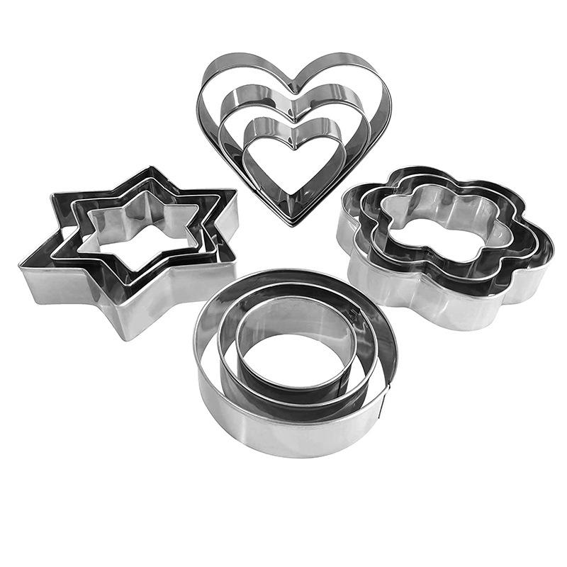 Набор из 12 геометрических формочек для печенья в форме круга и сердца - инструменты для выпечки из нержавеющей стали