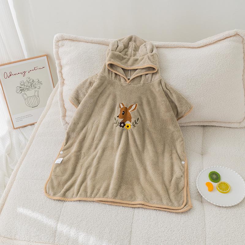 Embroidered Coral Fleece Hooded Cape Children's Bathrobe Baby Cotton Absorbent Korean Bear Bath Towel