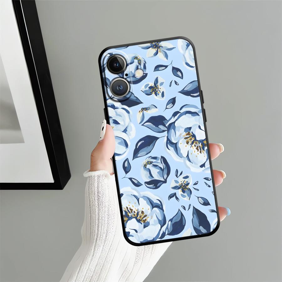 Чехол для Apple iPhone 17 Pro Max 11 16 12 14 15 Pro 7 8 13 XR XS MAX Air Funda Чехол для телефона Мультяшный Синий Цветок