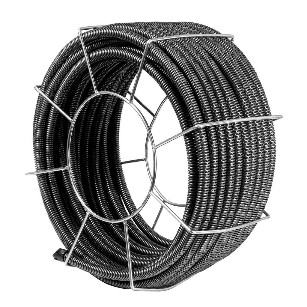 Drain Cleaning Cable 100 FT x 3/4 Inch, Solid Core Steel Drain Cleaner Cable with 4 Cutters for 3.9" to 7.9" Pipes, Professional Inner Core Sewer