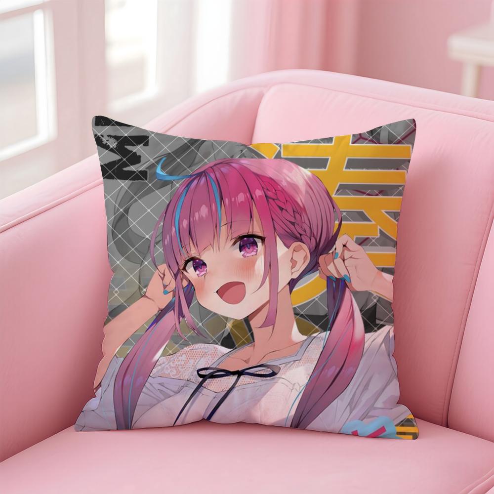 Cute Virtual Japanese Vtuber MMinato Aqua Cushion Cover Pillow Case Soft Skin Friendly Fabric Concealed Zipper
