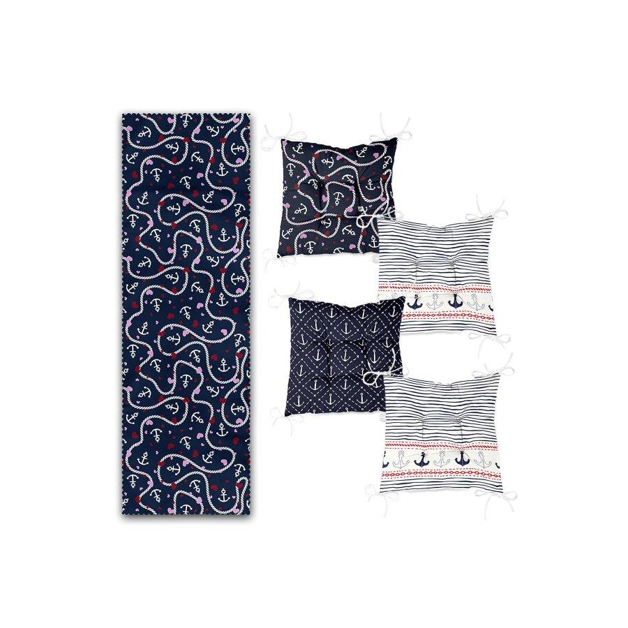 Набор подушек для стула с цифровой печатью Sailor Concept / 4 квадратных подушки для стула 40 × 40 см и 1 дорожка