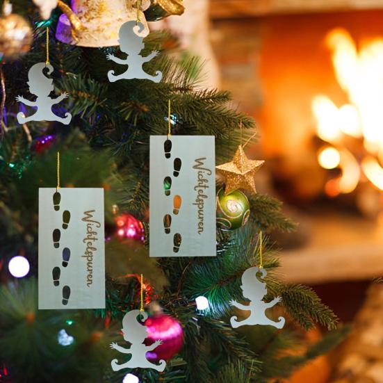 2 шт. Рождественский шаблон гнома, праздничное украшение, деревянный трафарет для силуэта эльфа, отпечаток ноги, многоразовый