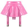 Womens Wet Look Patent Leather Ruffle Skirt Built-in Thongs Garter Belts Metal Clips Miniskirt Party Clubwear