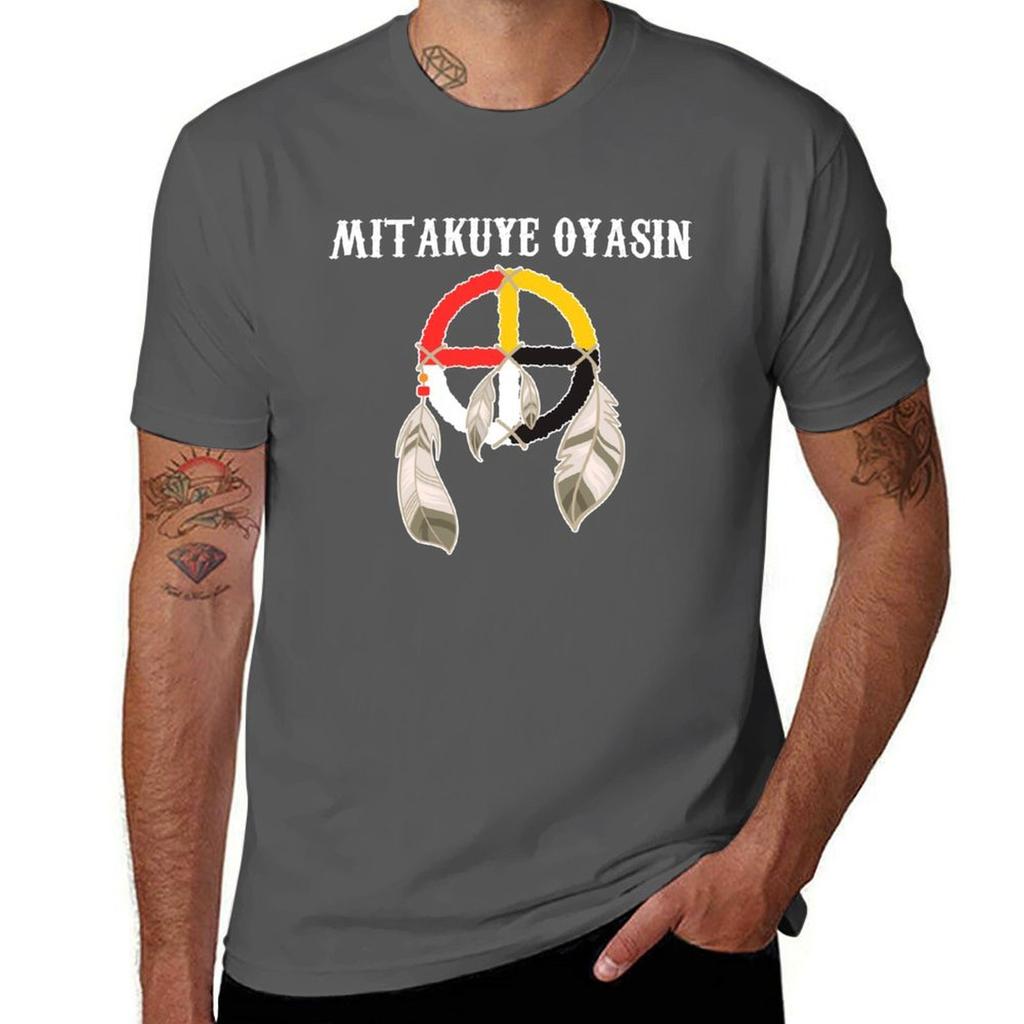 Mitakuye Oyasin Medicine Wheel Oglala Lakota Sioux Chief Tshirt Casual Simple Design Short Sleeve Shirt