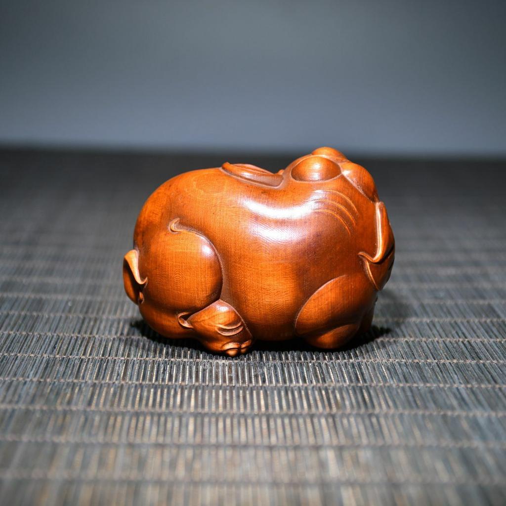 Chinese Antique Boxwood Wood Carving Exquisite Elephant Statue Collection Art