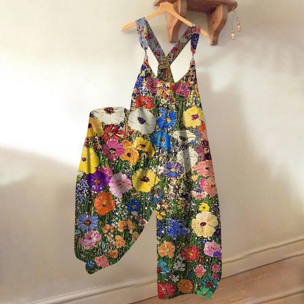 Женский свободный повседневный цельный летний комбинезон с цветочным принтом