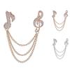 Unisex Rhinestone Musical Note Chain Tassel Brooch Pin Lapel Badge Shawl Jewelry