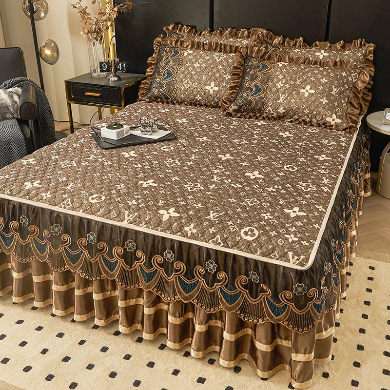 Летний латексный коврик из ледяного шелка, летний коврик из трех частей, кружевная юбка-кровать, съемное покрывало в европейском стиле, коврик для кондиционирования воздуха, постельные принадлежности