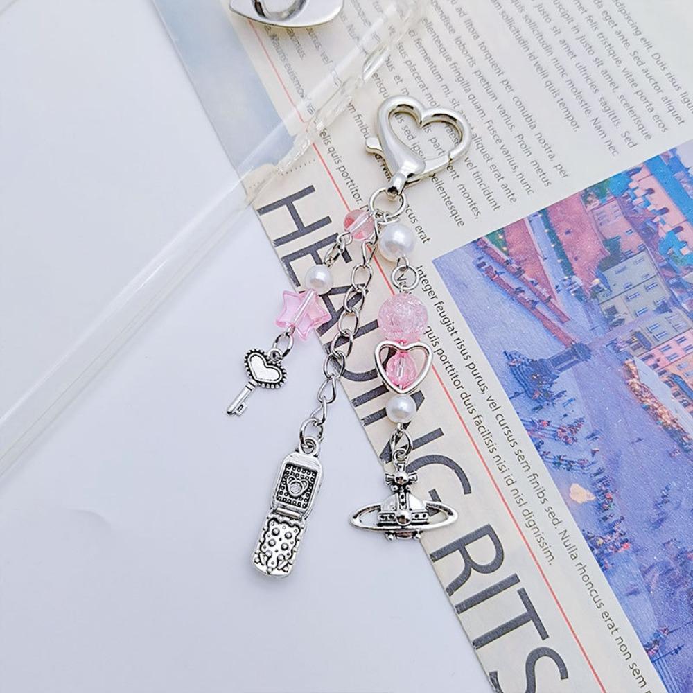 Chains Resin Strawberry Keychain Acrylic Y2K Strawberry Heart Bow Keyring  Keychain Decor