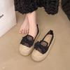 Fisherman Shoes Women's 2025 Summer New Korean Version Mesh Bow Flat Shoes Straw Woven One Pedal Lazy Single Shoes Women