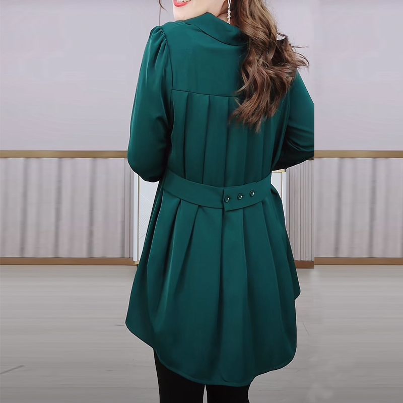 Элегантная винтажная весенняя блузка для женщин, облегающая рубашка высокого качества, большие размеры, контроль живота