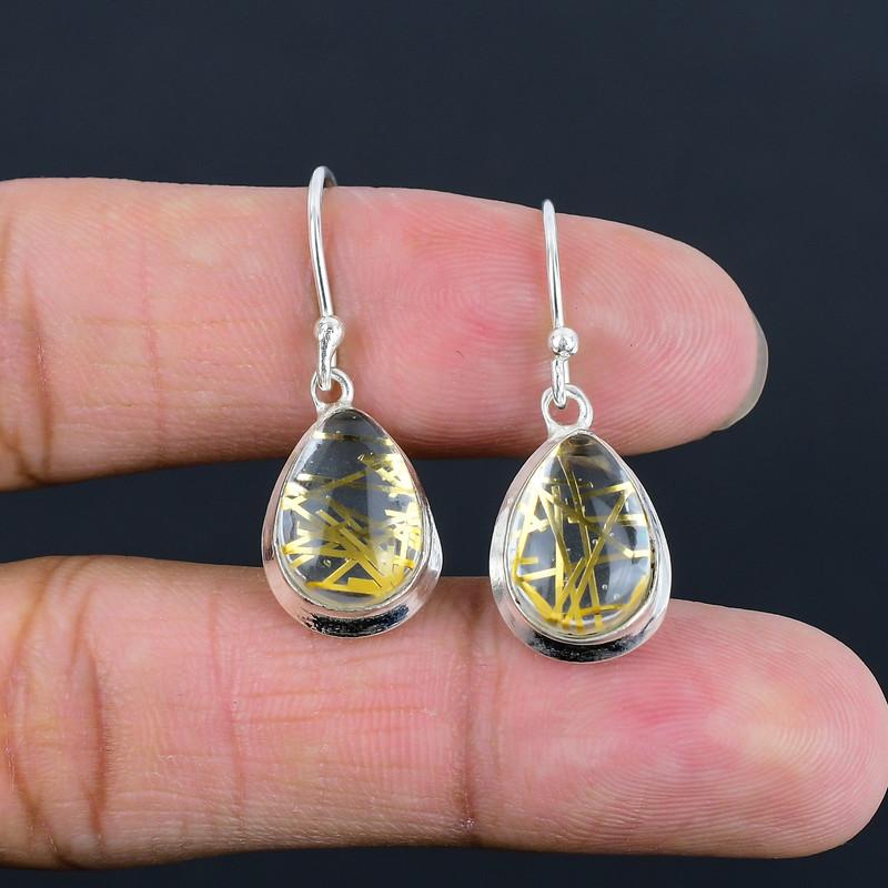 Натуральные золотистые рутиловые серьги-капли из стерлингового серебра 925 пробы ручной работы, легкие, ручной работы, подарок для лучшей девушки, подарок для нее, на День благодарения