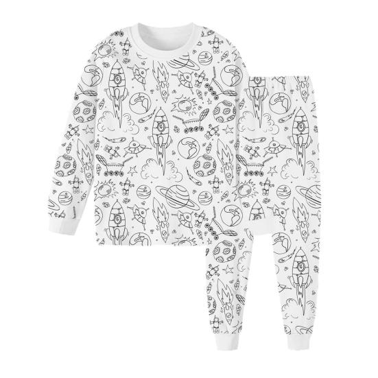 2 шт./комплект, детская раскрашиваемая пижама своими руками с бесцветными забавными персонажами, круглый вырез, длинные рукава, развивающая креативность, индивидуальное самовыражение, одежда для сна