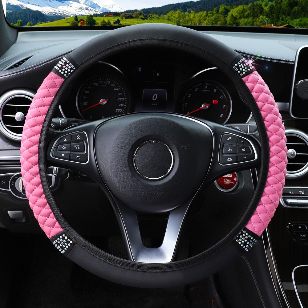 Универсальный автомобильный чехол на руль 37-38 см, кожаный чехол с вышивкой и стразами, украшение на руль, авточехлы