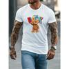 Мужская белая футболка с ярким принтом FASHION BACK и мишкой - Футболка с принтом на спине, круглым вырезом, коротким рукавом, свободного кроя, повседневная рубашка для лета