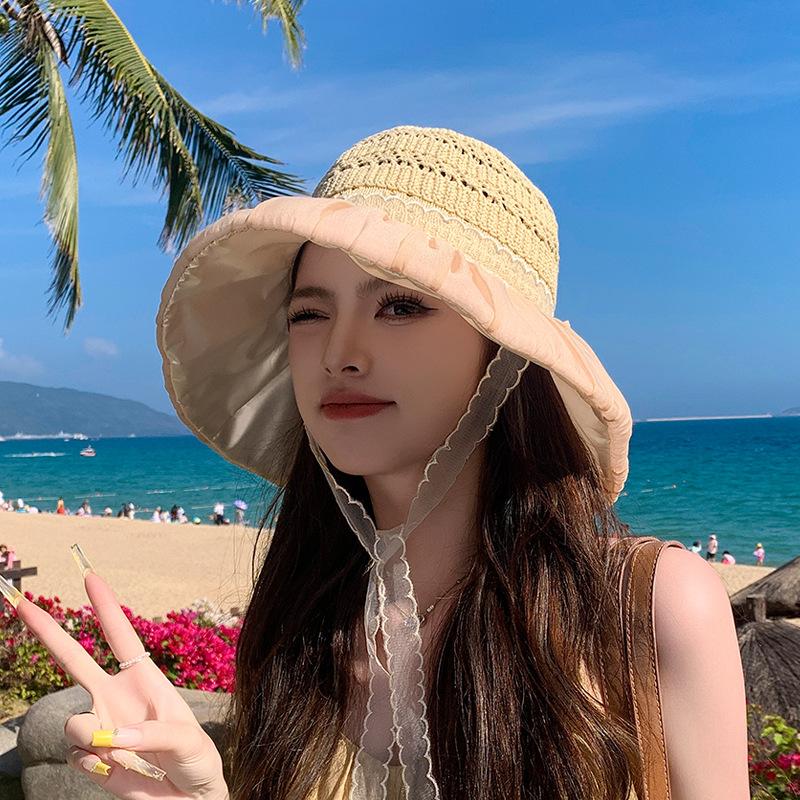 Summer Sunscreen Hat Women's Color Glue Big Eaves Outdoor Travel Visor Fashionable Versatile Face Small Bucket Hat