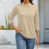 Women's Fashion Casual Lapel Short 3/4 Sleeve Solid Color Shirt Women's Button Up Tops