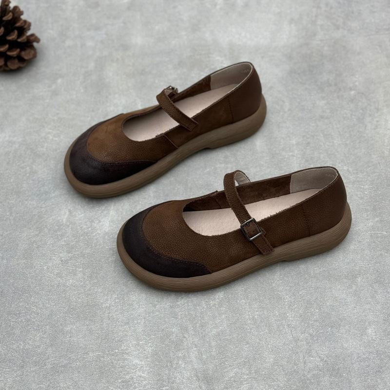 Johnature Женские туфли ручной работы из натуральной кожи в стиле ретро с круглым носком, неглубокие мягкие туфли из воловьей кожи на плоской подошве